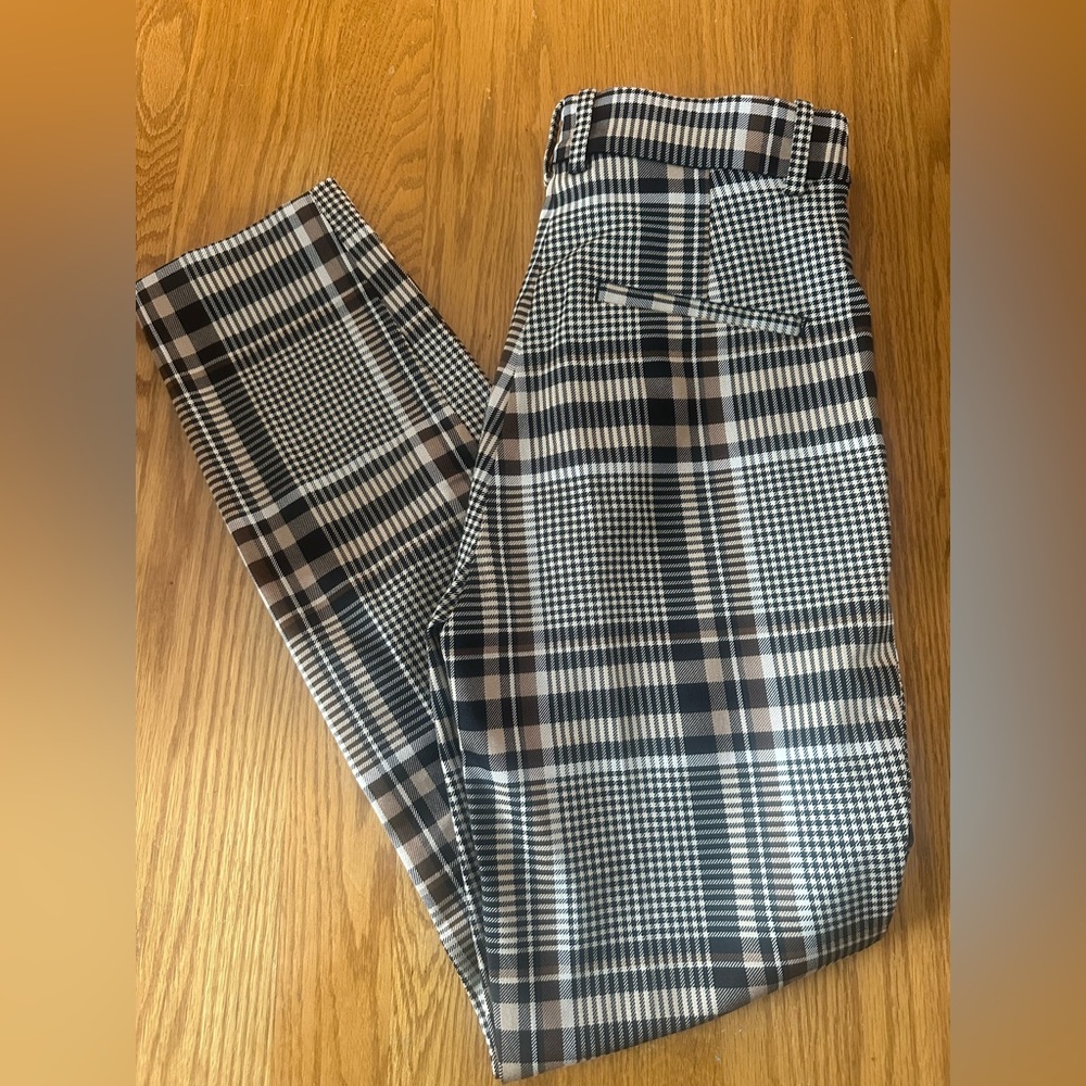 H&M Pants Womens 2  Brown &black Plaid  Flat Front Trouser Skinny Dress Pants